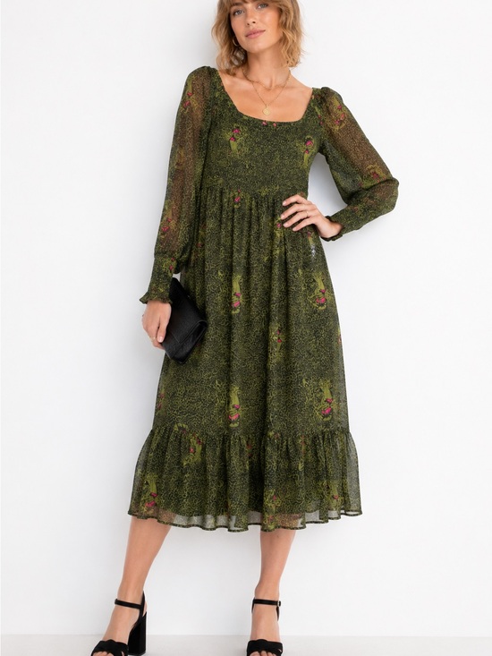 Betsey Johnson Dresses & Skirts - NWT Betsey Johnson Olive Green Animal print leopardLong Sleeve Midi Dress - Med